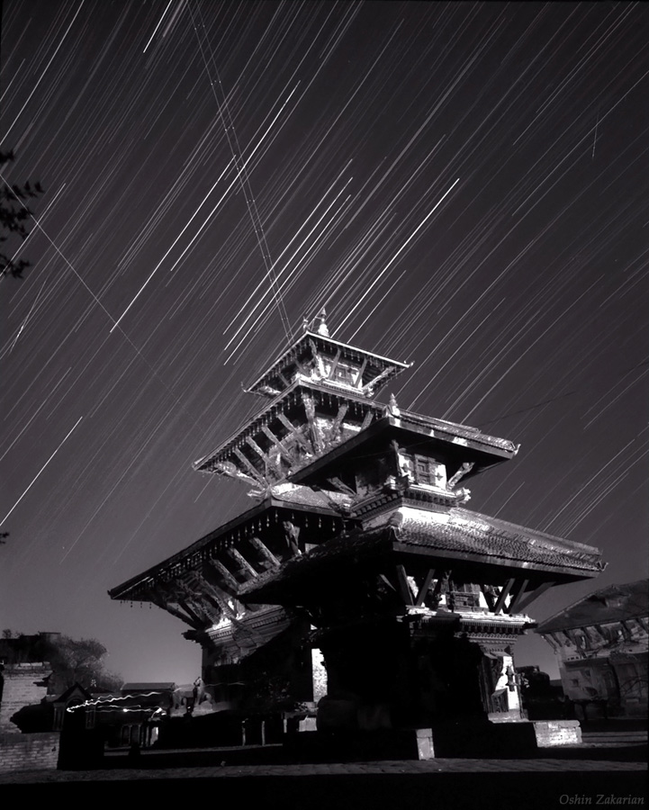 Meteors and Trails Above Panauti Temple