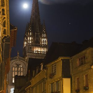 Moon and Jupiter above Quimper Cathedral