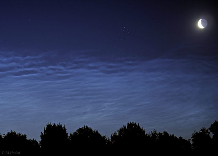 Moon, Pleiades, and Mysterious Clouds