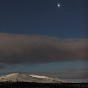 Venus and Pleiades over Sweden Mountains