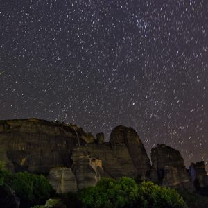 Meteors over Meteora