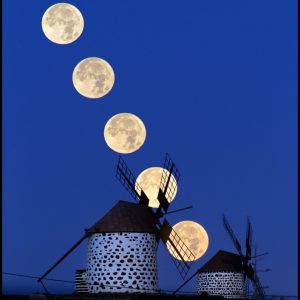 Moon Sets Behind Windmills