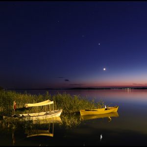 Calm Water, Planets and a Crescent