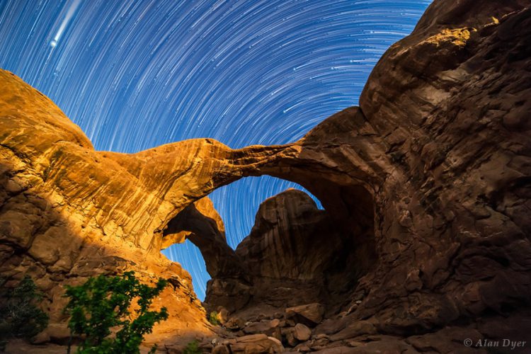 Star Trails Behind Double Arch
