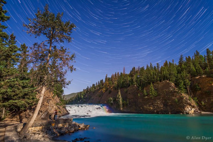 Star Trails & Moonbow Over Bow Falls