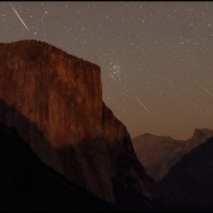 Yosemite Moonset & Meteor Shower (photo composite)