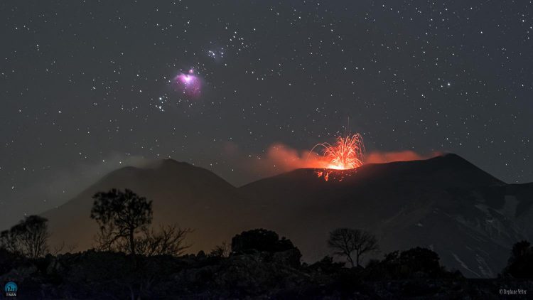 The Great Orion Nebula Above Mount Etna