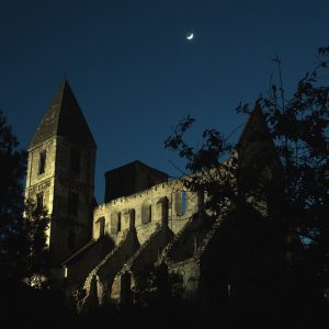 Crescent Moon Above Ruined Church