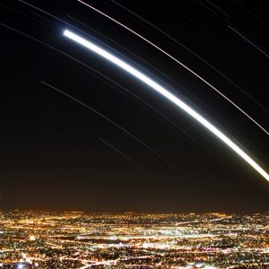 Lights of Tehran and Moonset Trail