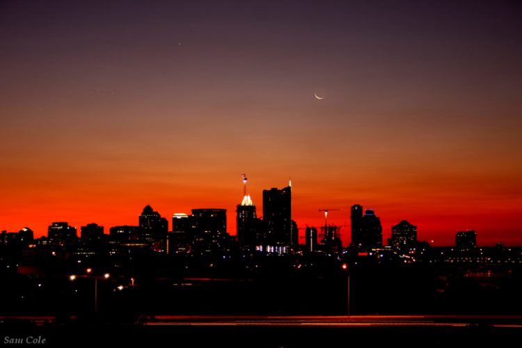 Moonrise over Austin Skyline