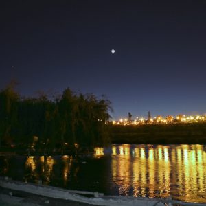 Moon and Mercury over Peace Park Lake