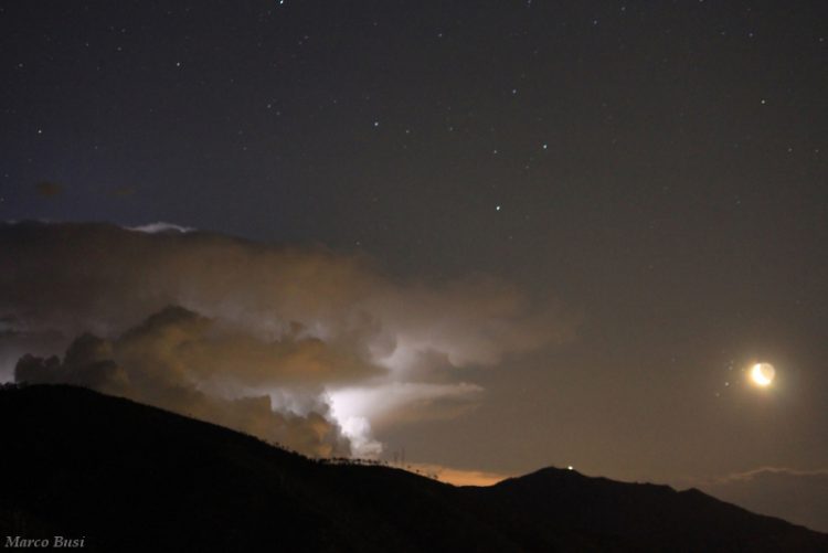 Moon, Pleiades, and a Storm