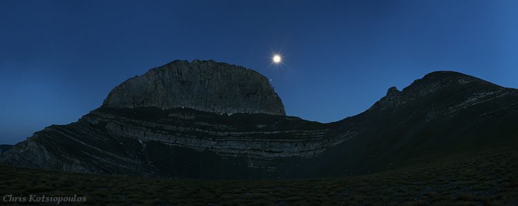 Moon and Jupiter above Olympus Mountain