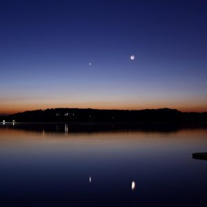 Monate Lake Old Moon and Morning Planets