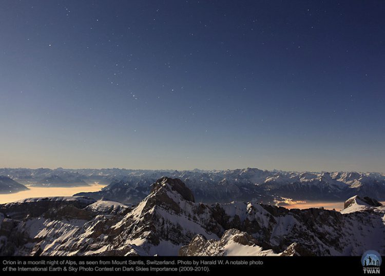 Orion and the Alps in Moonlight