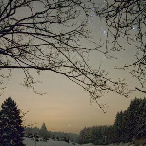 Winter Orion over a Snowy Landscape