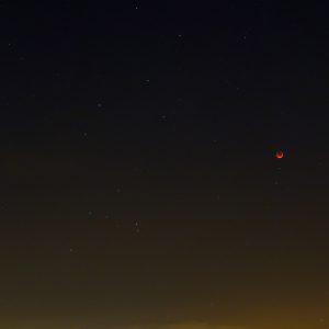 The Red Moon above the City Landscape