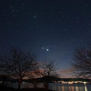 Venus and Jupiter over the Attersee