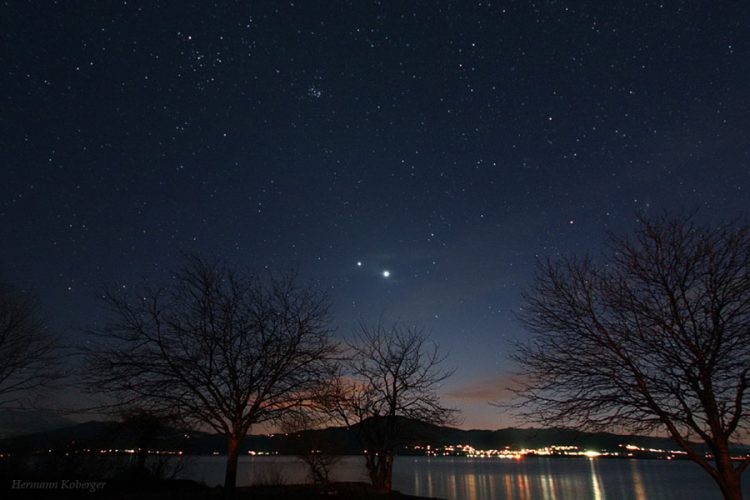 Venus and Jupiter over the Attersee