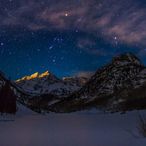 Maroon Bells Winter Alpenglow Moonrise