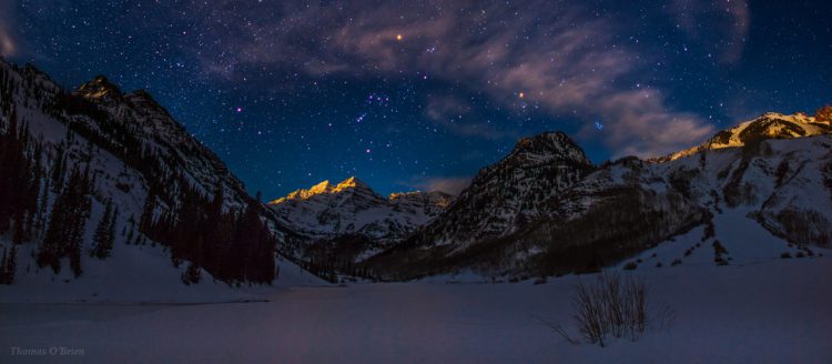 Maroon Bells Winter Alpenglow Moonrise