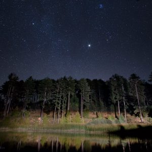 Pleiades and Jupiter over Doxa Lake