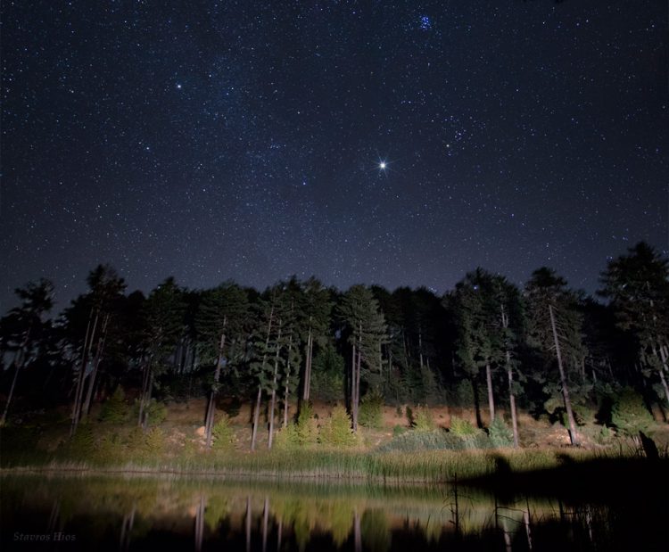 Pleiades and Jupiter over Doxa Lake