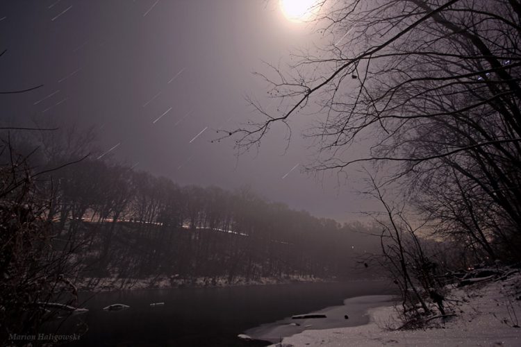 The Foggy Conestoga River under the Full Moon