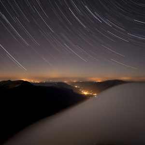 Star Trails and Cascade of Fog