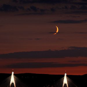 Moonset over Bridge Pillars