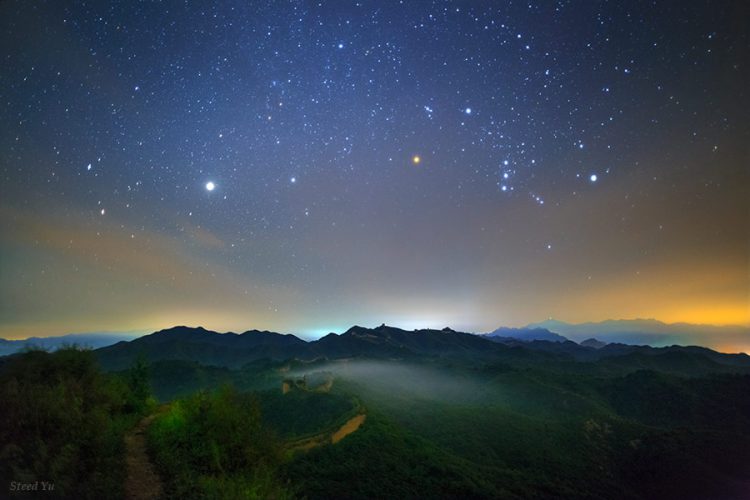 Gemini and Orion Over Great Wall of China