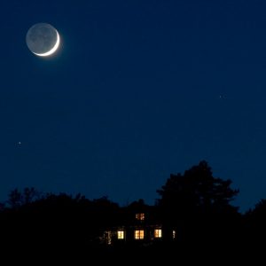 Setting Crescent Moon With Earthshine
