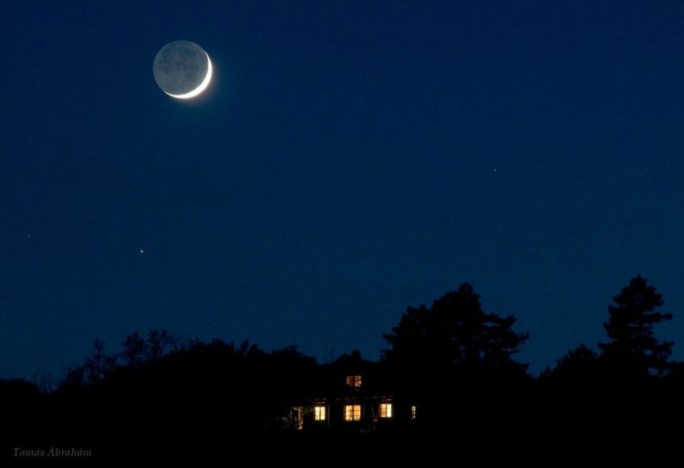 Setting Crescent Moon With Earthshine