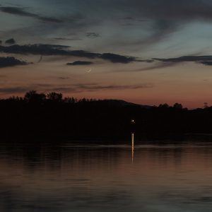 Crescent Moonset at River Danube