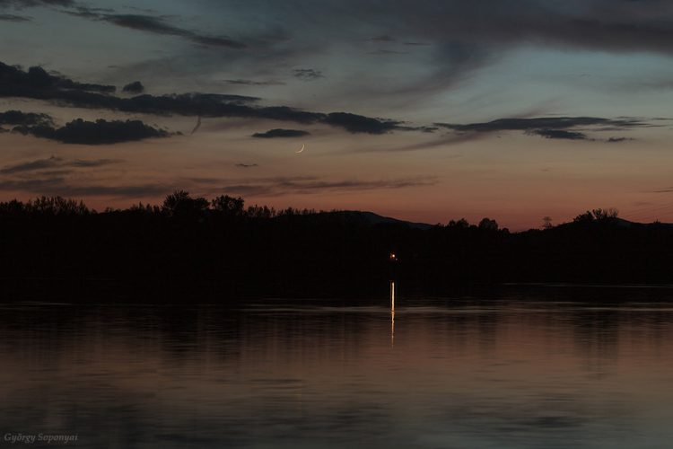 Crescent Moonset at River Danube