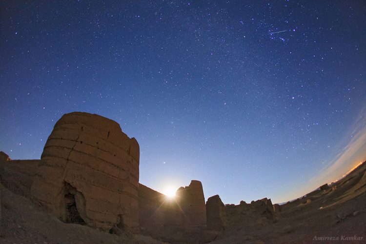 Geminid Meteor Over a Castle