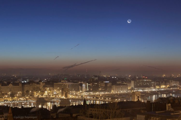 Crescent Moonrise over Budapest