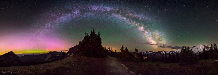 Mount Rainier Aurora and Milky Way