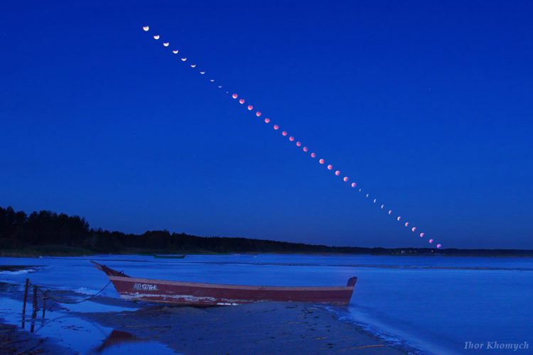 Phases of Total Lunar Eclipse (photo sequence)