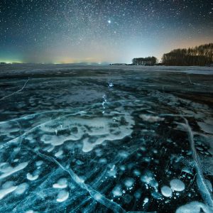 Winter Constellations Above Frozen Lake