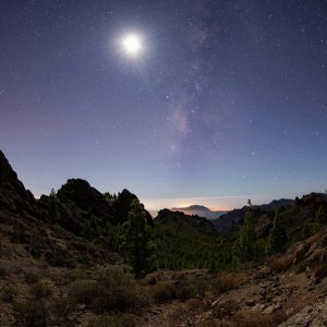 Milky Way with Waxing Moon Over Gran Canaria