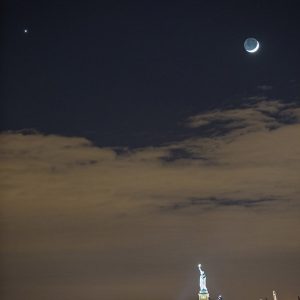 Statue of Liberty with Moon and Venus