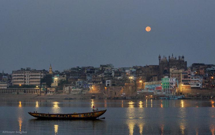 Super Moon over Ghats of Varanasi
