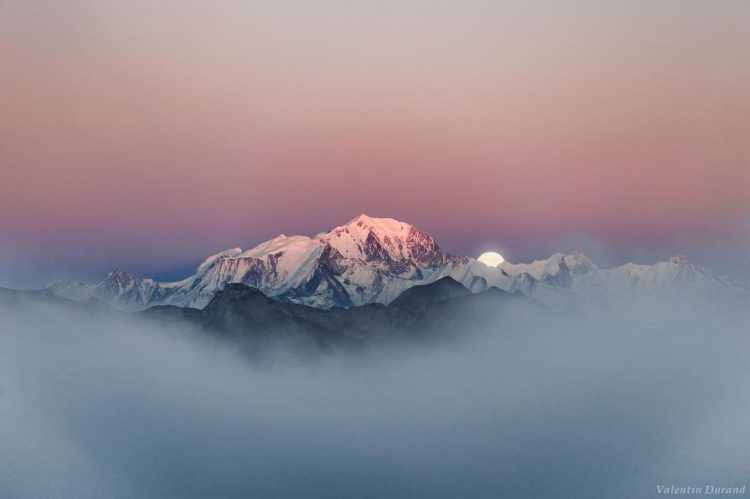 Sunset and Moonrise Over the Mont blanc