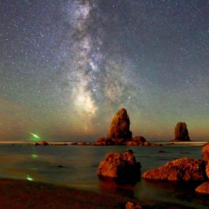 Pacific Ocean Beach Milky Way and Fireball