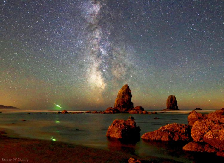 Pacific Ocean Beach Milky Way and Fireball