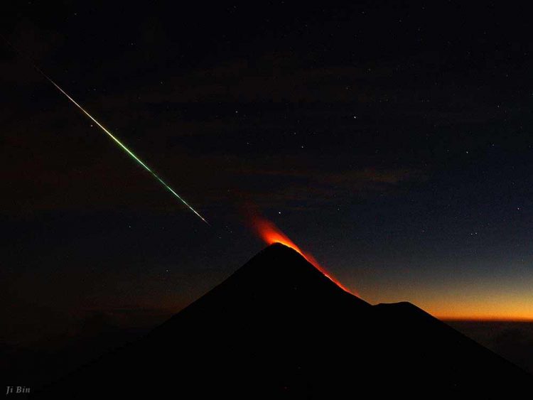 Fireball Over Fuego Volcano