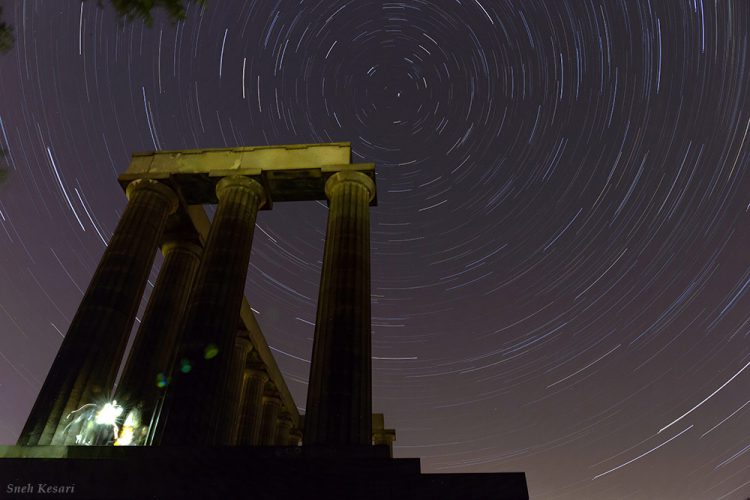 Star Trails over National Monument of Scotland
