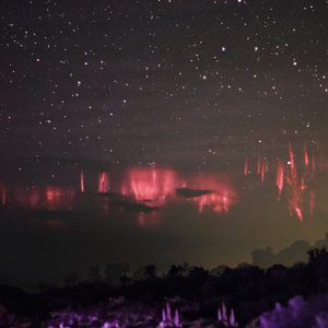 Red Sprites Under a Starry Sky (composite)