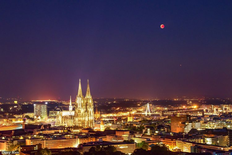 Lunar Eclipse Over Cologne Cathedral